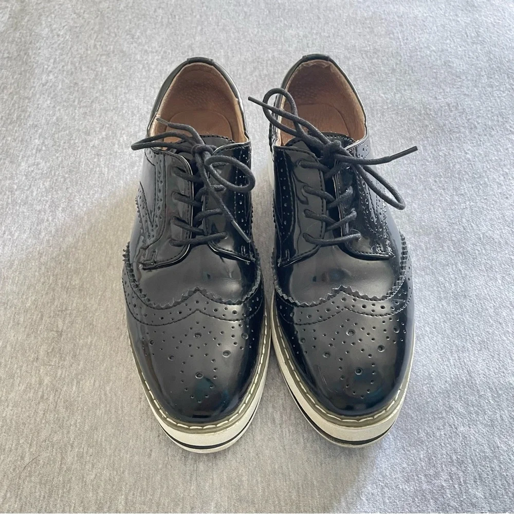 Dadawen Women’s US10 EU40 Black Oxford Platform Lace Up Shoes